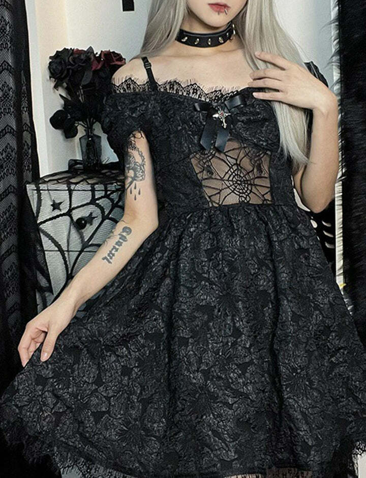 Y2K Grunge Aesthetic Mini Dress - Cute Gothic Style for Fall, Coquette & Emo Vibes