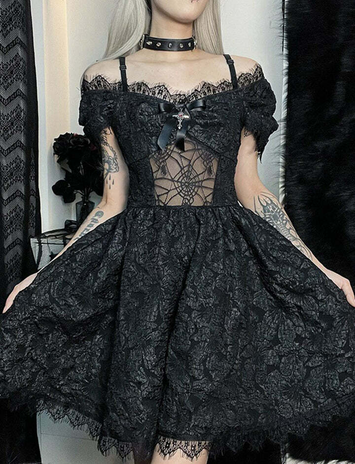 Y2K Grunge Aesthetic Mini Dress - Cute Gothic Style for Fall, Coquette & Emo Vibes