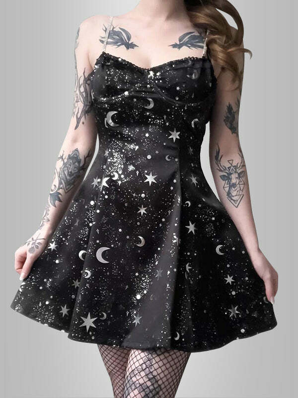 Y2K Grunge Aesthetic Moon Sun Dress - Cute Pastel Goth Style for Unique Outfits