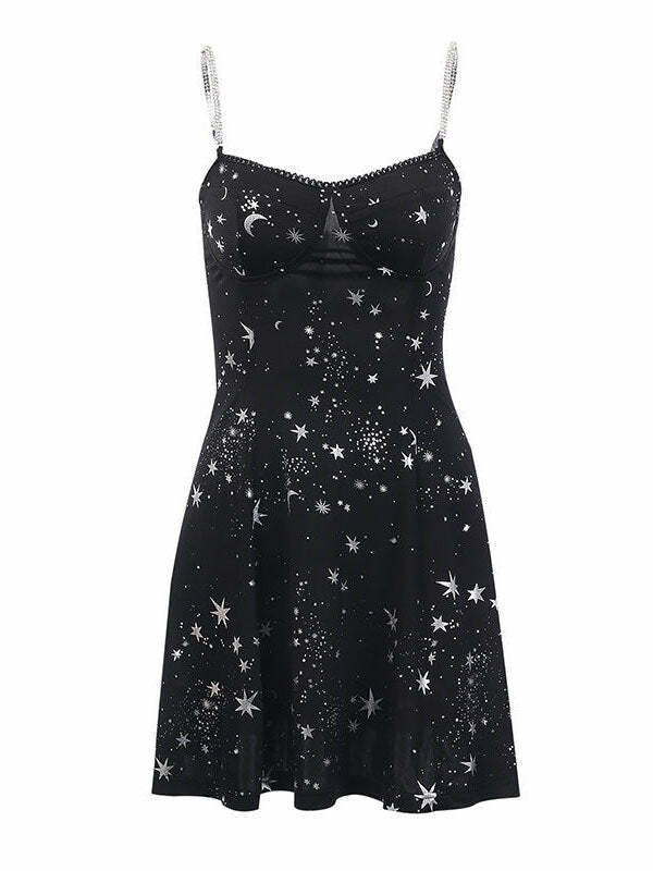 Y2K Grunge Aesthetic Moon Sun Dress - Cute Pastel Goth Style for Unique Outfits