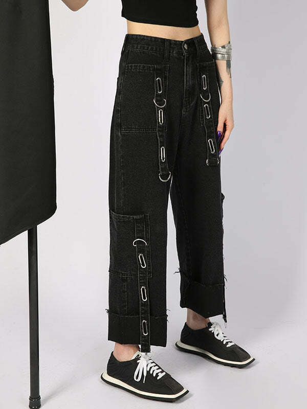 Y2K Grunge Aesthetic O-Ring Belted Cargo Pants - Cute Comfy Style for Trendy Outfits