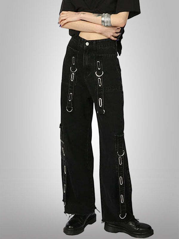 Y2K Grunge Aesthetic O-Ring Belted Cargo Pants - Cute Comfy Style for Trendy Outfits