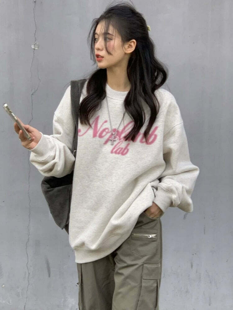 Y2K Grunge Aesthetic Oversized Hoodie - Cute Pastel Goth Sweatshirt for Comfy Style