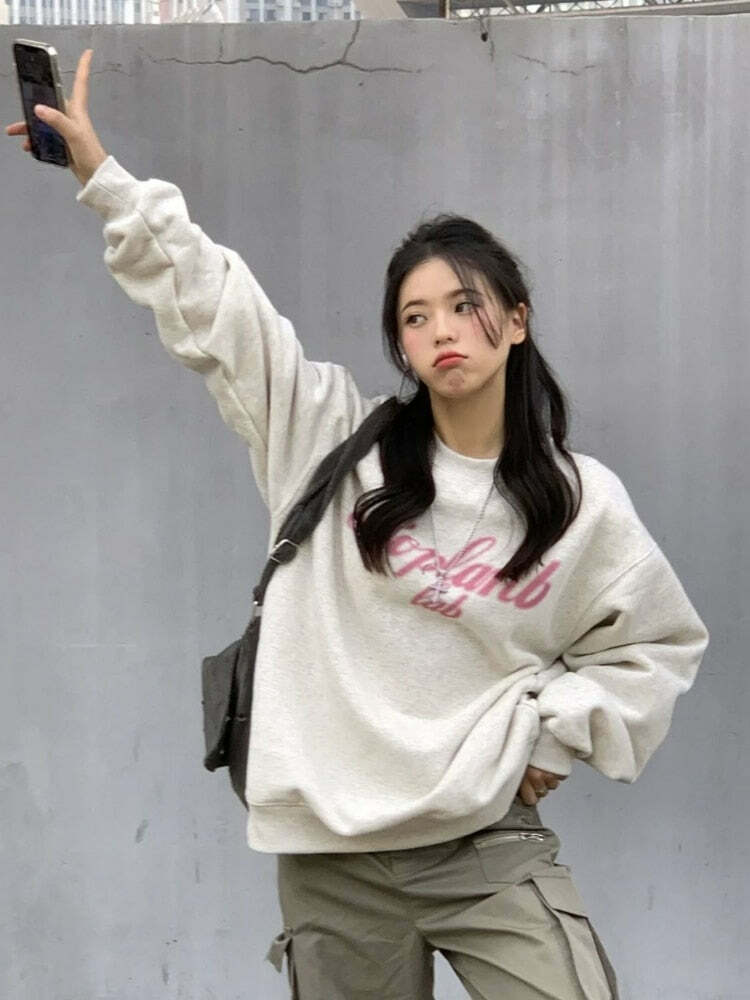 Y2K Grunge Aesthetic Oversized Hoodie - Cute Pastel Goth Sweatshirt for Comfy Style
