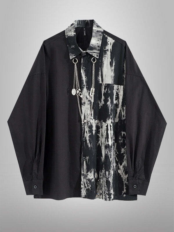 Y2K Grunge Aesthetic Patchwork Tie-Dye Shirt - Vintage Retro Cute Top for Unique Style