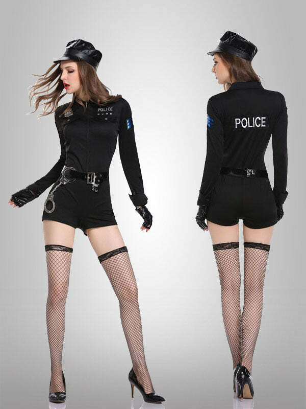 Y2K Grunge Aesthetic Policewoman Costume with Cute Details and Comfy Fit