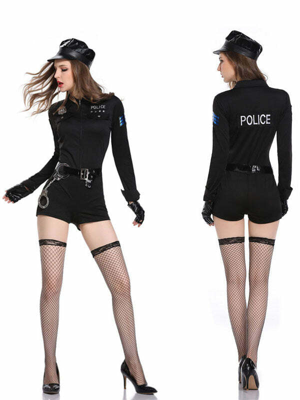 Y2K Grunge Aesthetic Policewoman Costume with Cute Details and Comfy Fit