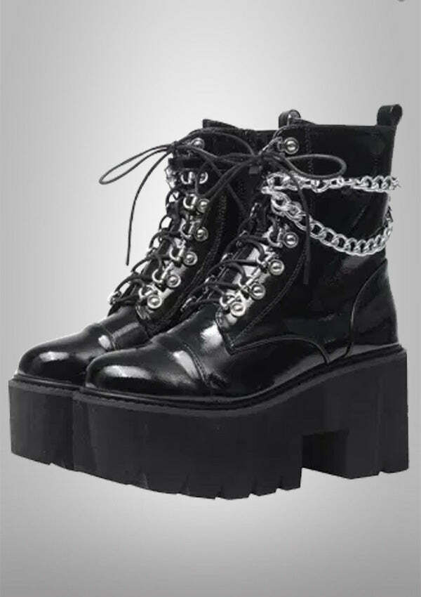 Y2K Grunge Aesthetic Punk Metal Chains Ankle Boots for Edgy Fashion Lovers