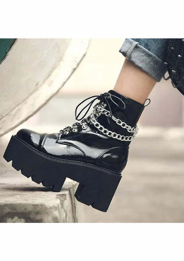 Y2K Grunge Aesthetic Punk Metal Chains Ankle Boots for Edgy Fashion Lovers