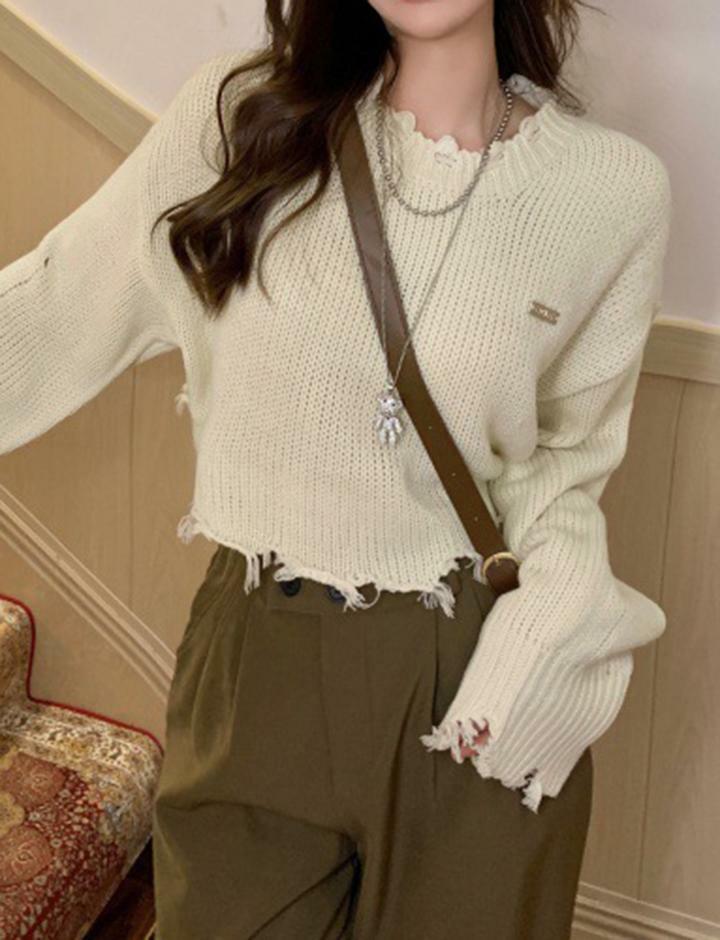 Y2K Grunge Aesthetic Ripped Cropped Long Sleeve Sweater - Comfy Cute Top for Fall