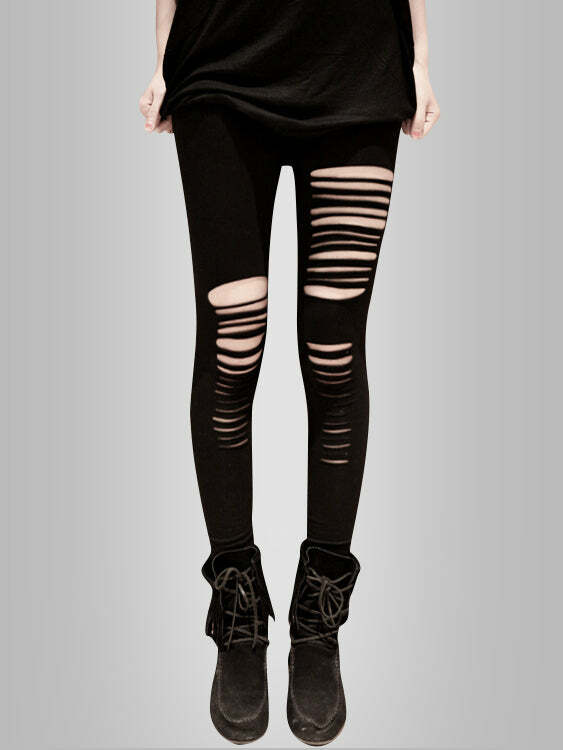 Y2K Grunge Aesthetic Ripped Leggings - Cute Comfy Pants for Edgy Outfits & Aesthetic Looks