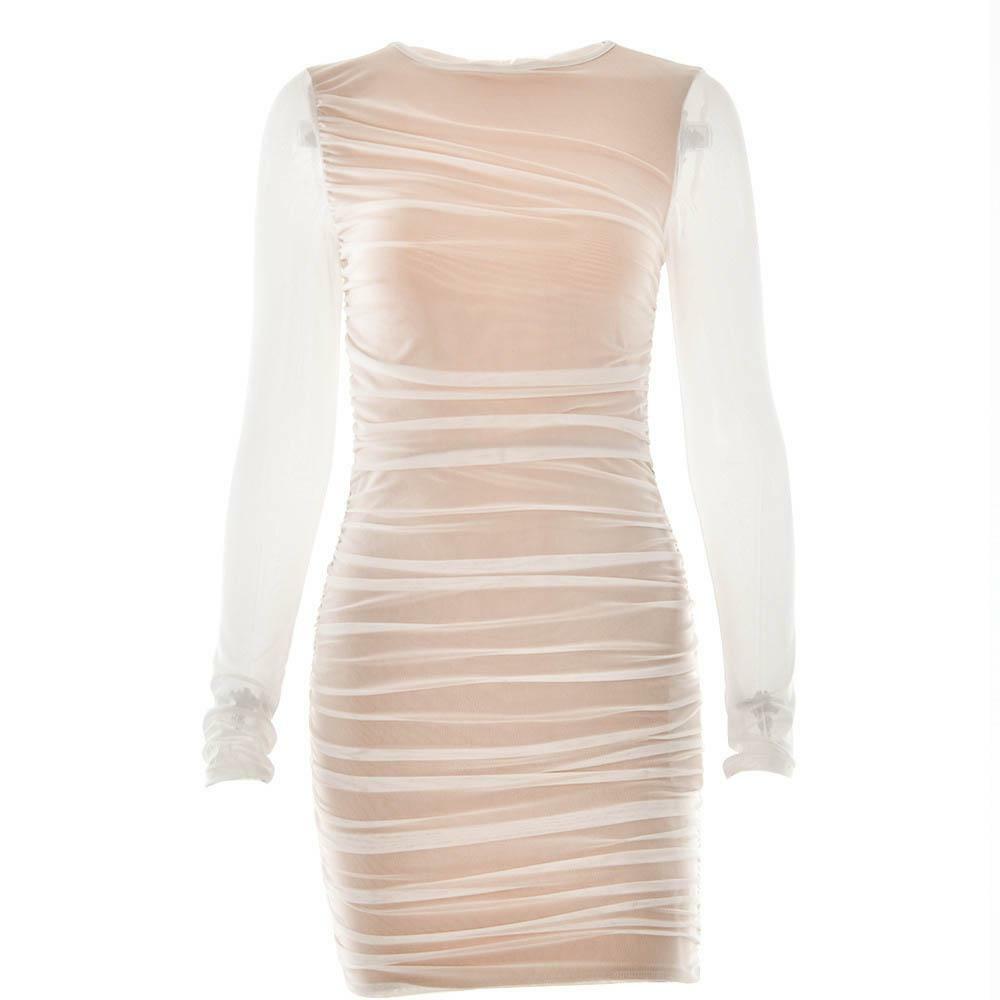 Y2K Grunge Aesthetic Ruched Mini Dress with Long Sleeves - Cute & Comfy Fashion Statement