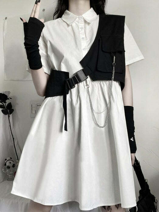 Y2K Grunge Aesthetic Shirt & Vest Set - Cute Layered Look for Coquette & Emo Styles