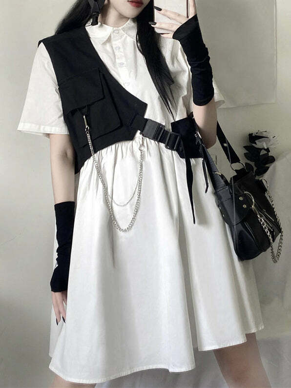 Y2K Grunge Aesthetic Shirt & Vest Set - Cute Layered Look for Coquette & Emo Styles