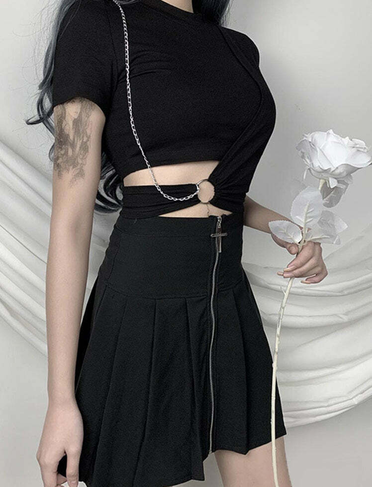 Y2K Grunge Aesthetic Short Sleeve Punk Top - Cute Crop for Coquette & Emo Styles