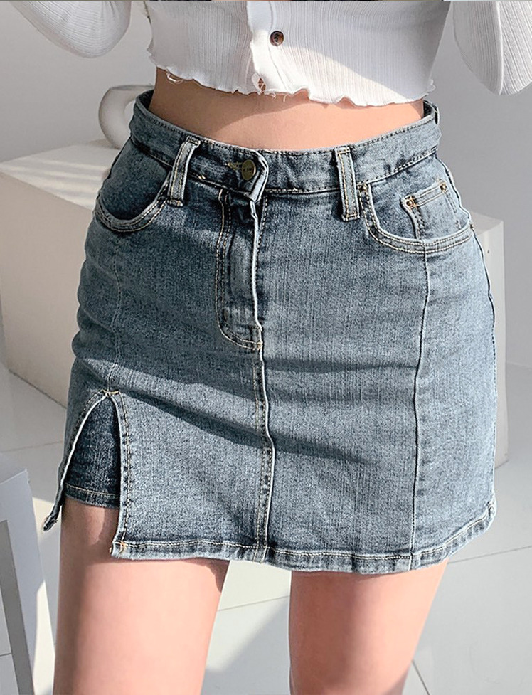 Y2K Grunge Aesthetic Slit Denim Mini Skirt - Cute Cargo Style for Trendy Outfits