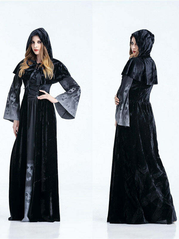 Y2K Grunge Aesthetic Witch Vampire Costume with Cute Hoodies and Dark Academia Vibes