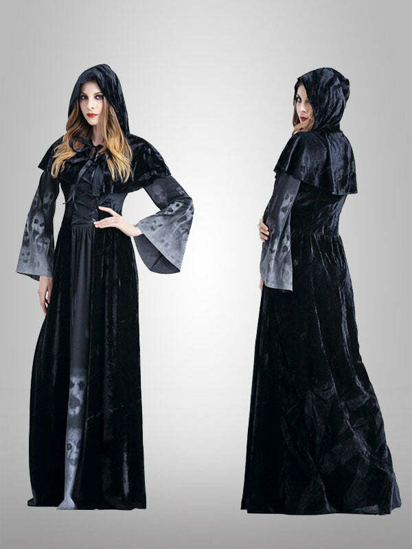 Y2K Grunge Aesthetic Witch Vampire Costume with Cute Hoodies and Dark Academia Vibes