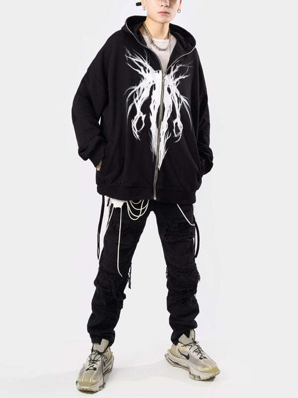 Y2K Grunge Aesthetic Zipper Hoodie - Comfy Vintage Style for Cute Outfits & Aesthetic Looks