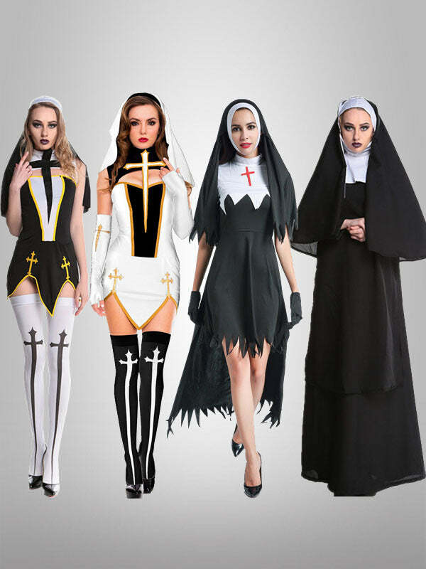 Y2K Grunge Aesthetic Zombie Nun Costume with Cute Hoodies and Platform Mary Janes