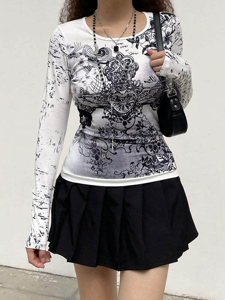 Y2K Grunge Fairycore Aesthetic Long Top - Cute Comfy Layering Piece for Unique Style