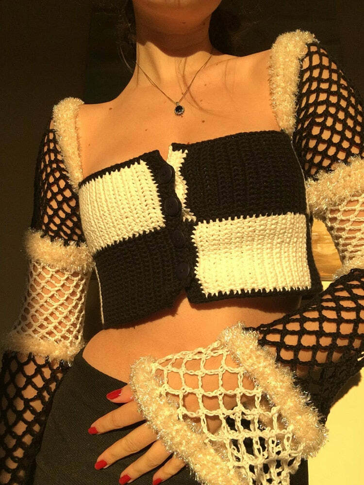 Y2K Grunge Fairycore Sweater - Cute Cozy Aesthetic Top for Vintage Vibes and Soft Style