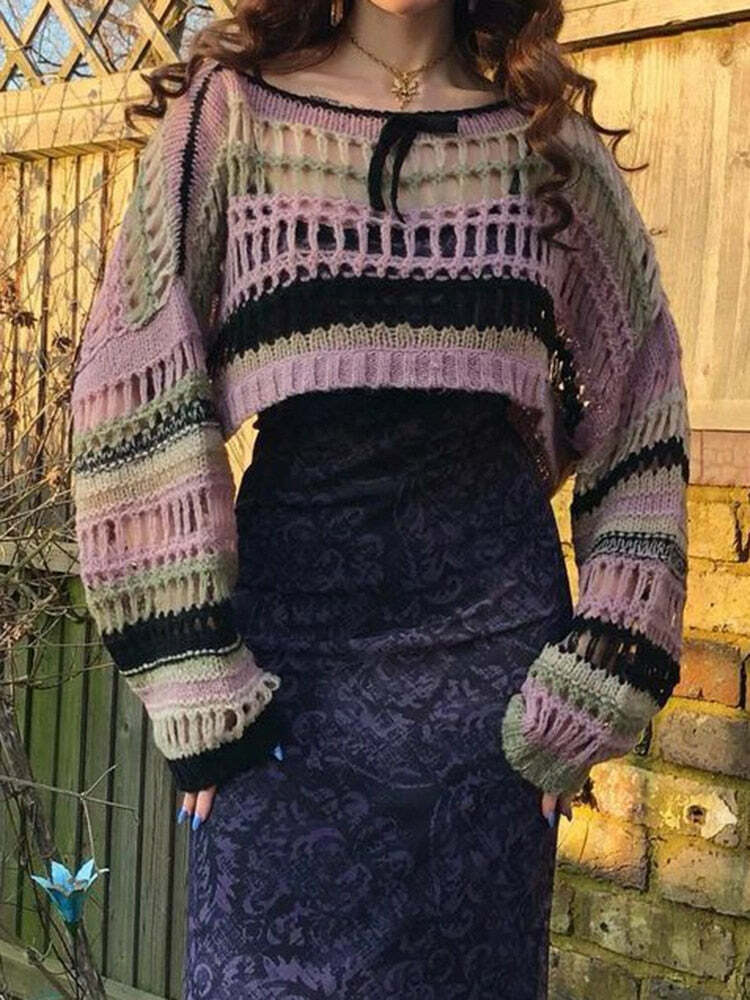 Y2K Grunge Fairycore Sweater - Cute Cozy Aesthetic Top for Vintage Vibes and Soft Style