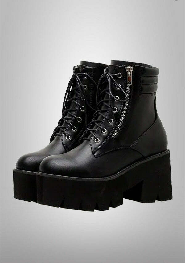 Y2K Grunge High Platform Black Shoes for Coquette Aesthetic & Retro Fashion Lovers