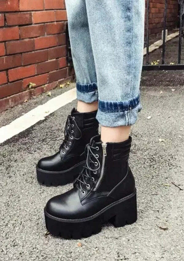 Y2K Grunge High Platform Black Shoes for Coquette Aesthetic & Retro Fashion Lovers