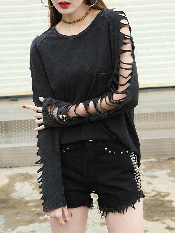 Y2K Grunge Hollow Out Shirt - Cute Aesthetic Top for Coquette & Soft Girl Styles