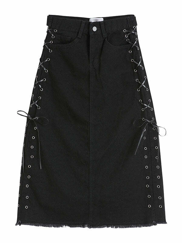 Y2K Grunge Lace-Up Denim Skirt - Vintage Aesthetic Cargo Style for Cute Outfits
