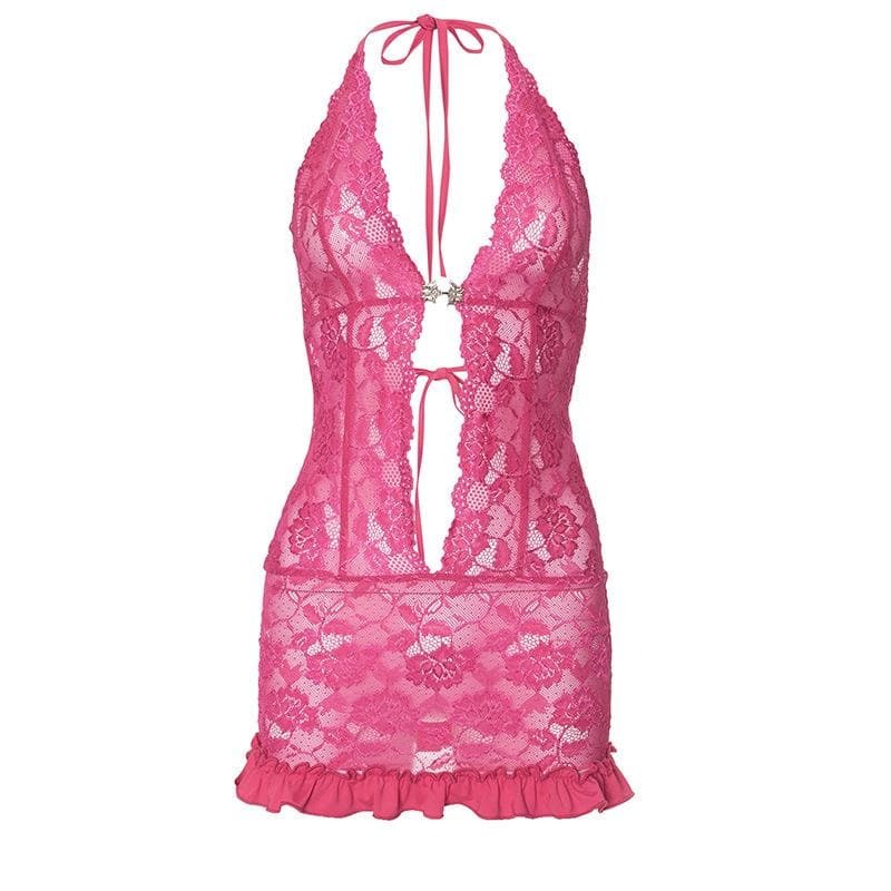 Y2K Grunge Lace Applique Ruffle Mini Dress - Cute Coquette Aesthetic for Trendy Outfits