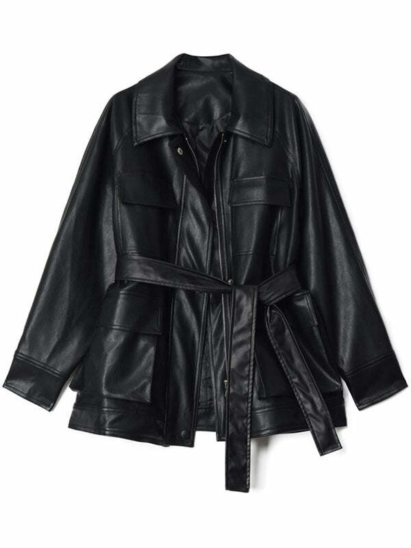 Y2K Grunge Oversized Leather Jacket - Vintage Aesthetic Outerwear for Edgy Style
