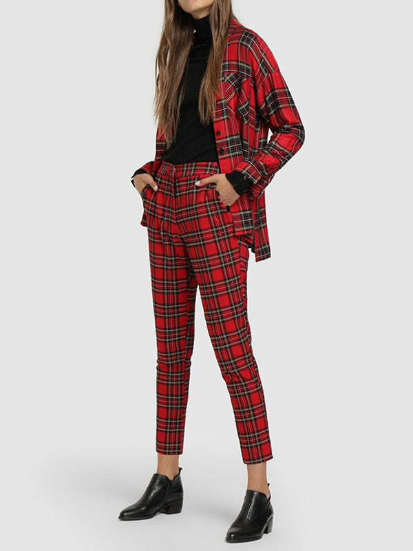 Y2K Grunge Plaid Pants - Vintage Aesthetic Cargo Trousers for Edgy Coquette Style