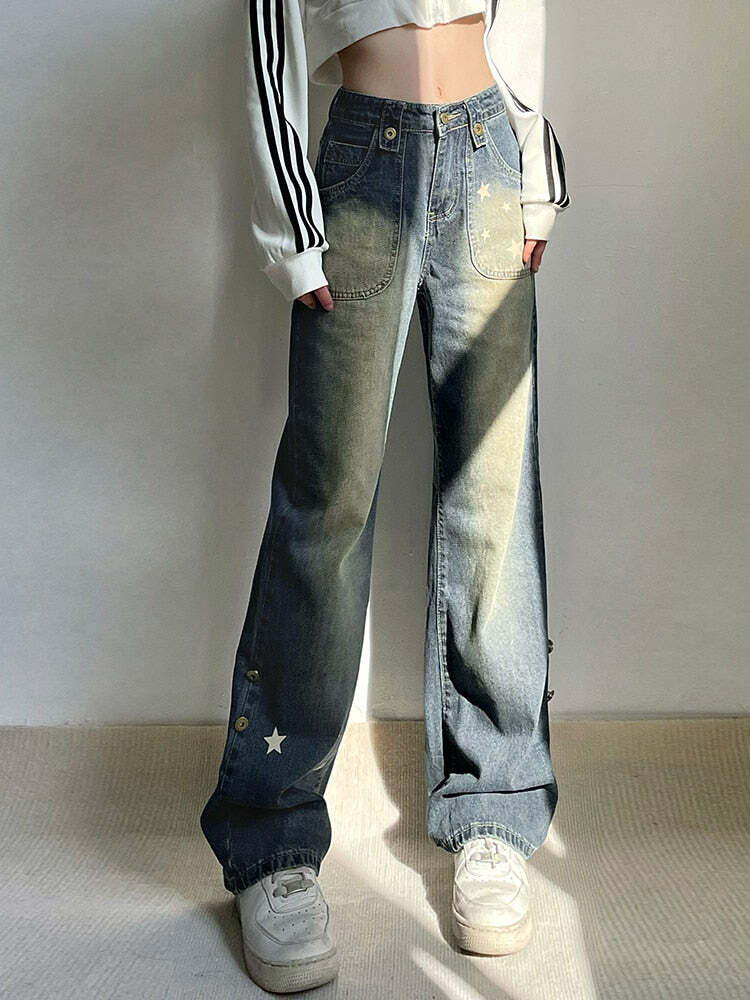 Y2K Grunge Star Jeans - Vintage Aesthetic Denim for Coquette & Soft Girl Styles