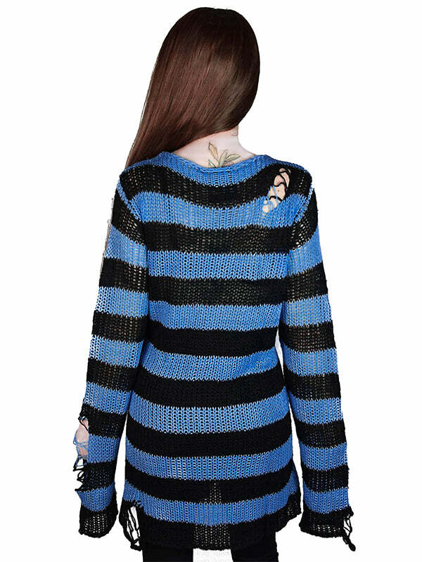 Y2K Grunge Striped Sweater - Cute Comfy Top for Coquette & Dark Academia Aesthetic