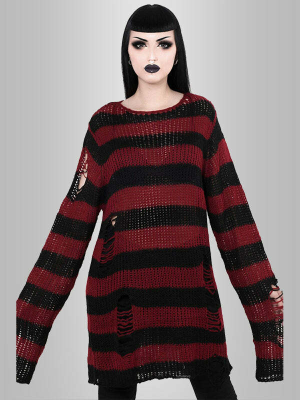 Y2K Grunge Striped Sweater - Cute Comfy Top for Coquette & Dark Academia Aesthetic