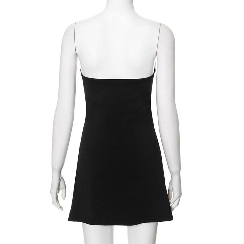 Y2K Grunge Style Cut-Out Mini Dress with Metal Applique - Aesthetic Tube Dress