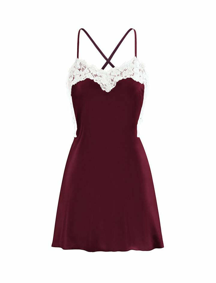 Y2K Halter Backless Satin Dress with Lace Trim - Coquette & Grunge Aesthetic Fashion