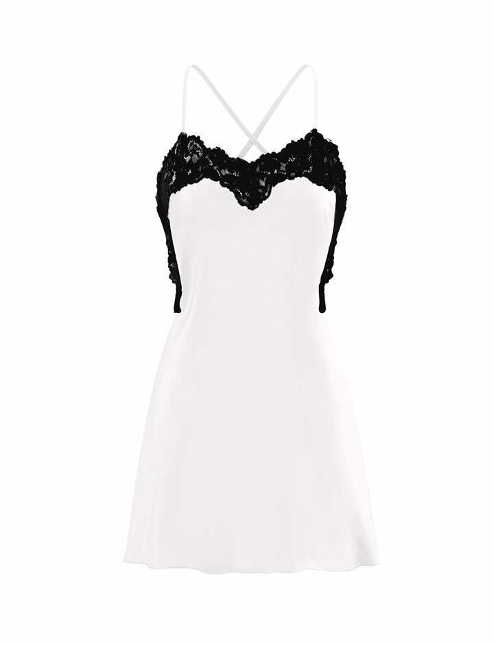 Y2K Halter Backless Satin Dress with Lace Trim - Coquette & Grunge Aesthetic Fashion