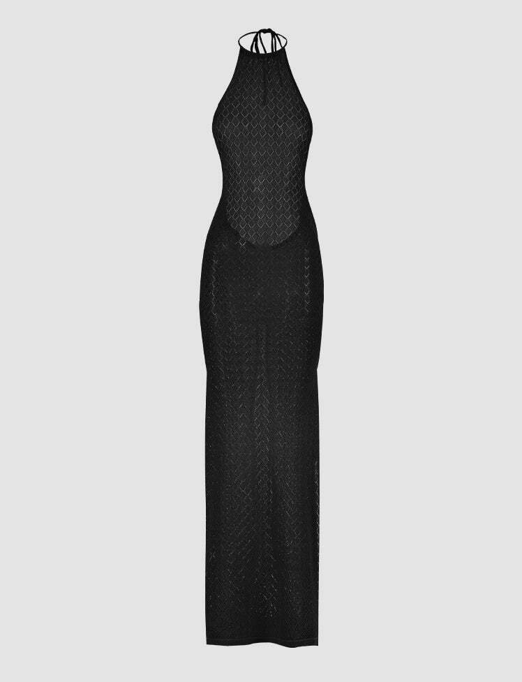 Y2K Halter Backless Side Slit Dress - Coquette Aesthetic with Grunge Vibes & Cute Style