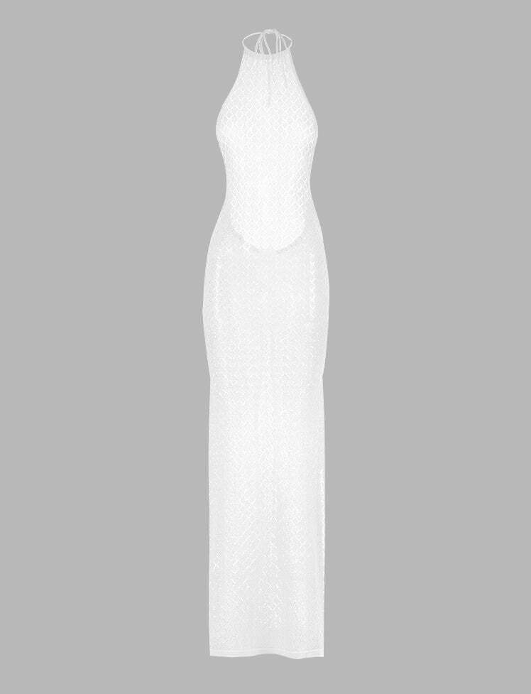 Y2K Halter Backless Side Slit Dress - Coquette Aesthetic with Grunge Vibes & Cute Style