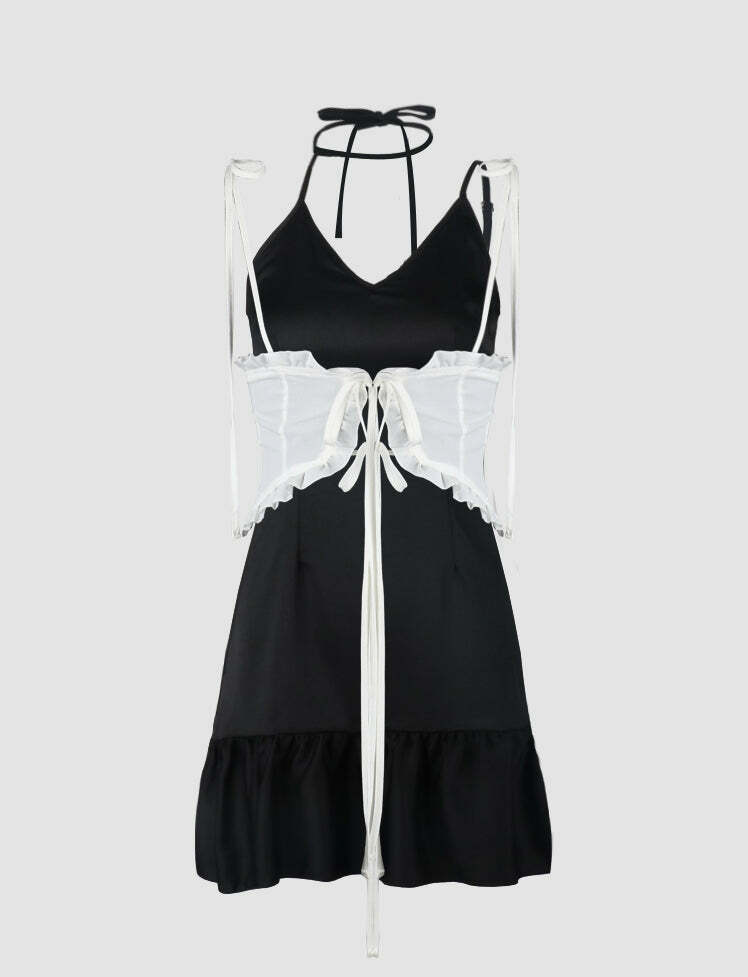 Y2K Halter Cami Dress with Ruffle Top - Cute Coquette Aesthetic for Trendy Outfits