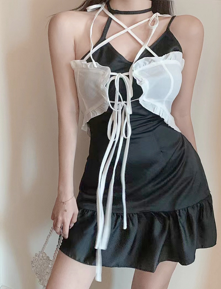 Y2K Halter Cami Dress with Ruffle Top - Cute Coquette Aesthetic for Trendy Outfits