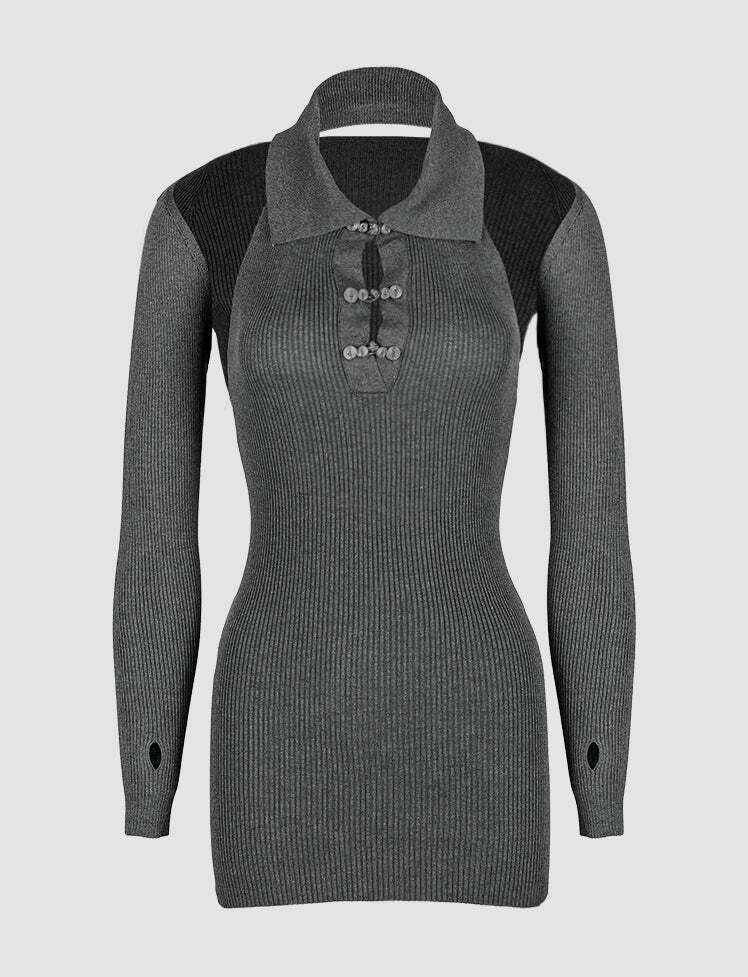 Y2K Halter Cut Out Knit Dress - Coquette Aesthetic with Grunge Style Vibes