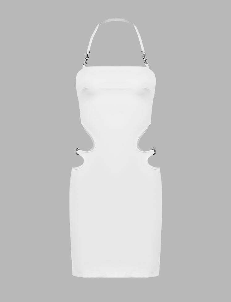 Y2K Halter Cutout Mini Dress - Cute Coquette Aesthetic for Grunge & Pastel Goth Styles
