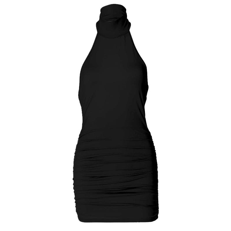 Y2K Halter High Neck Ruched Backless Mini Dress - Coquette & Grunge Aesthetic Fashion