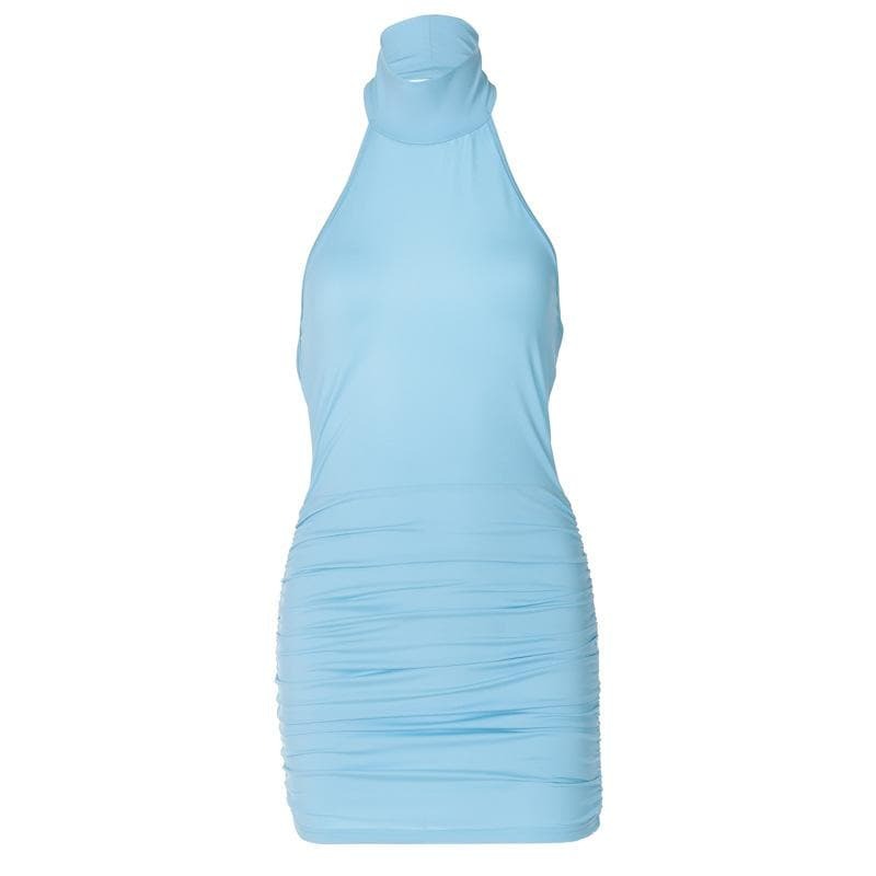 Y2K Halter High Neck Ruched Backless Mini Dress - Coquette & Grunge Aesthetic Fashion