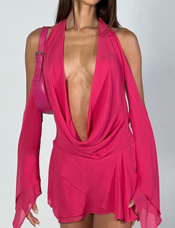 Y2K Halter Neck Irregular Dress - Cute Low Cut Strapless Style for Coquette & Grunge Aesthetics