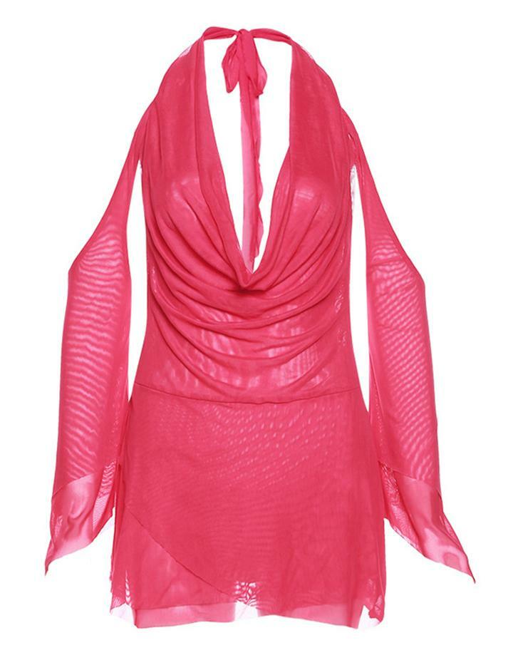Y2K Halter Neck Irregular Dress - Cute Low Cut Strapless Style for Coquette & Grunge Aesthetics